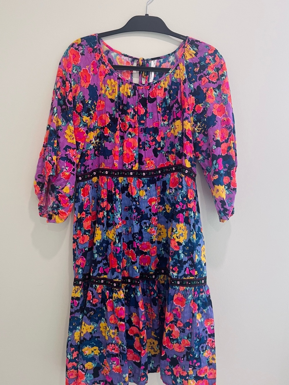 Anthropologie Girls Floral Tiered Dress - Purple, Pink, Yellow, Blue